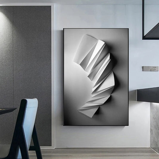 Nordic Black White Geometry Space Art Canvas Poster Painting Print Abstract 3D Wall Art Pictures for Living Room Morden Decor