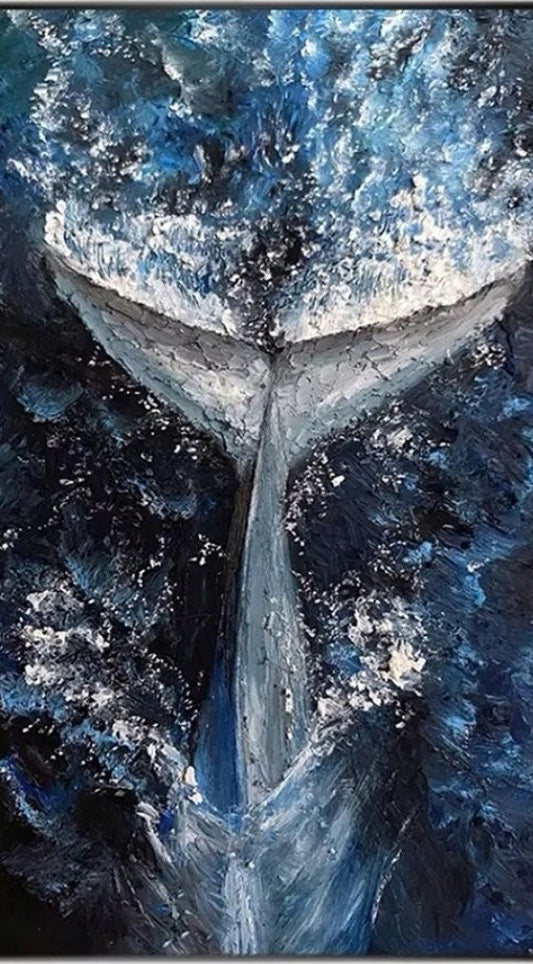 Hand Painted Blue Wale swimming Oil on Canvas