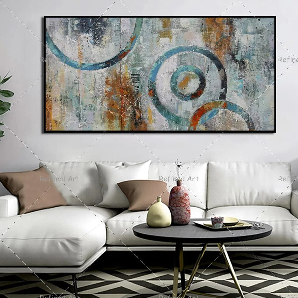 100% Handmade Oil Painting Modern Abstract Circles Contemporary Art