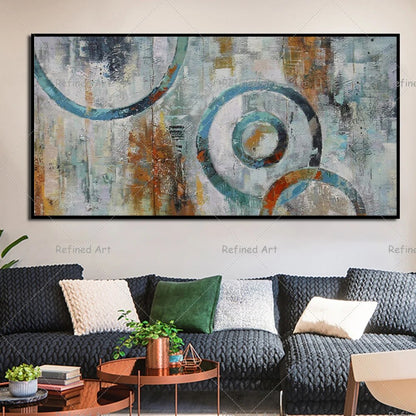 100% Handmade Oil Painting Modern Abstract Circles Contemporary Art
