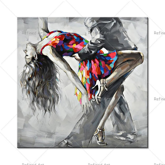 Hand Painted Oil on Canvas Square Tango Dancers