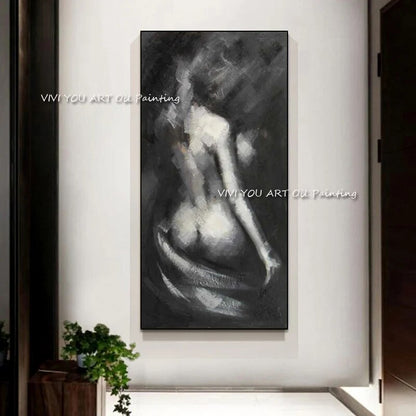 100% Handmade large  black white gray Naked Wall Art Sexy Girl woman  Modern Abstract Nude Oil Painting on Canvas