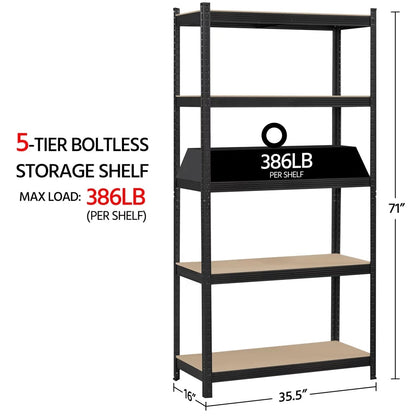 5-Shelf Boltless & Adjustable Steel Storage Shelf Unit, Holds up to 386 lb Per Shelf