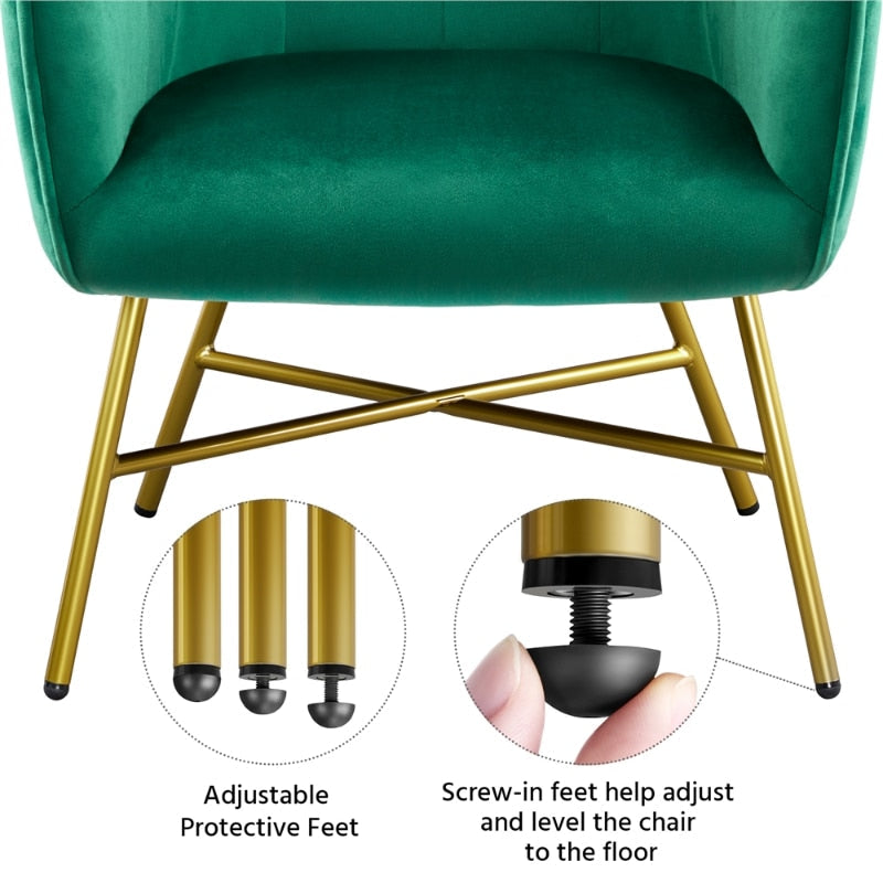 Velvet Club Accent Chair, Green Lounge Sofa Chairs for Living Room Bedroom, Elegant In Appearance, Adjustable Footpads