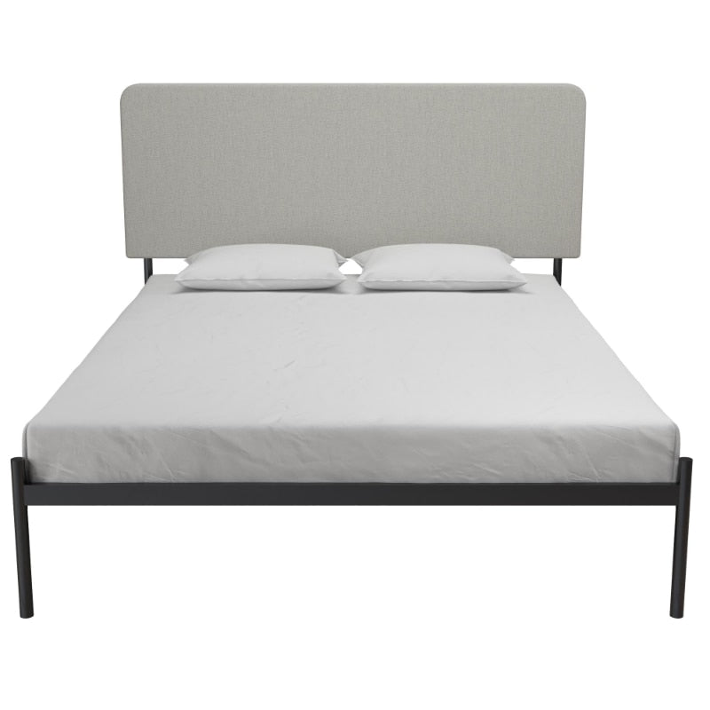 Queer Eye Krew Upholstered Bed, Queen Size Frame, Black Metal/Gray Linen
