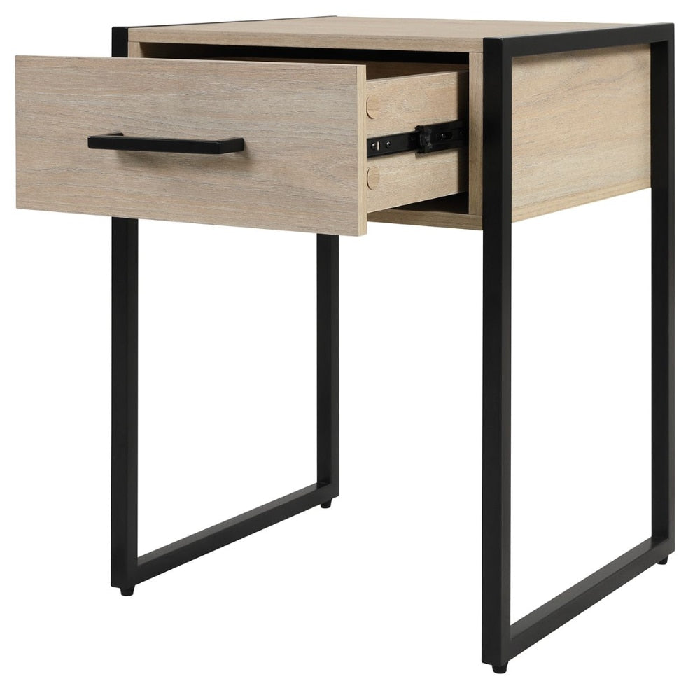 Industrial Bedroom Nightstand, 1 Drawer, Beige Oak  Nightstands for Bedroom Furniture  Bed Side Table  Small Table