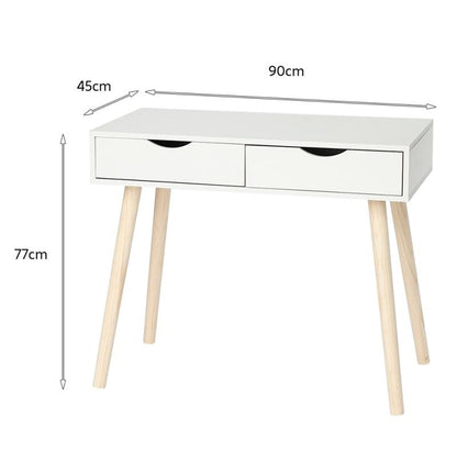 90x45x77CM White Simple Desk Double Drawer Desk Desk Dining Table Computer Desk Wooden Table Play Games Learn For Student HWC