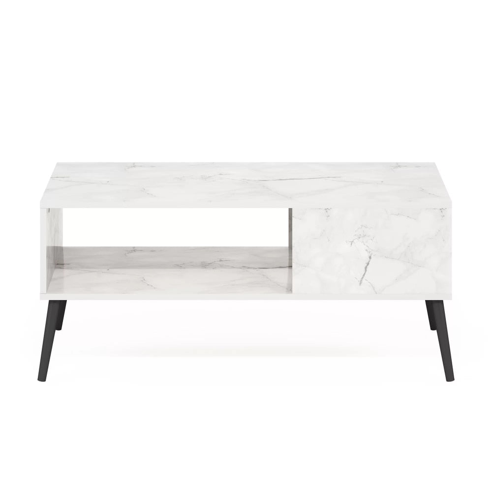 Claude Mid Century Style Coffee Table with Wood Legs, Marble White