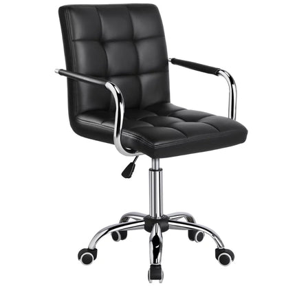 Modern Adjustable Faux Leather Swivel Office Chair with Wheels, Black  Office Furniture