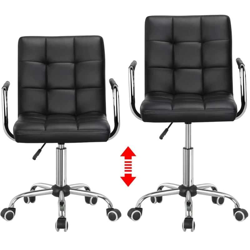 Modern Adjustable Faux Leather Swivel Office Chair with Wheels, Black  Office Furniture