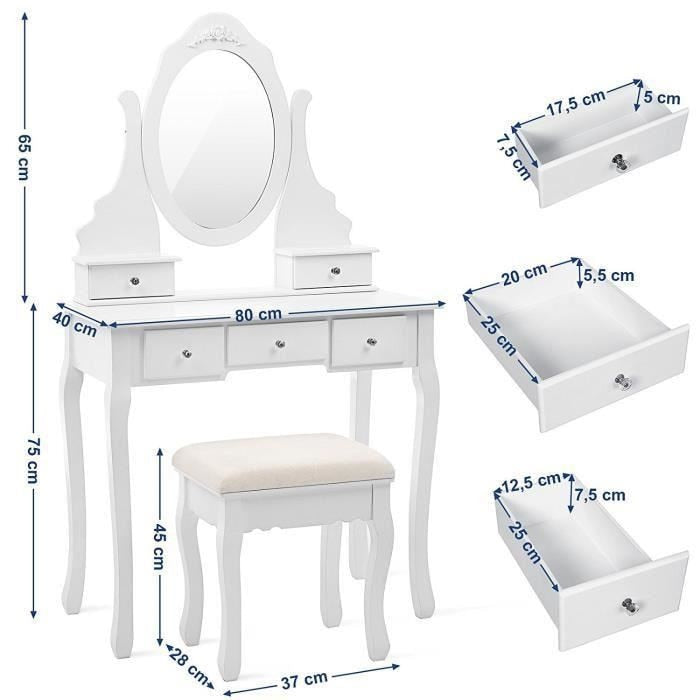 Fast Delivery Bedroom Furniture Dressers With Mirror 5 Drawers 1 Stool Multifunctional Women Makeup Dressers Dressing Table 1pcs