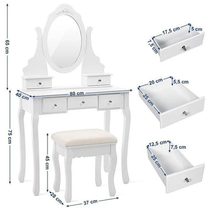 Fast Delivery Bedroom Furniture Dressers With Mirror 5 Drawers 1 Stool Multifunctional Women Makeup Dressers Dressing Table 1pcs