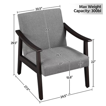 Armchair Modern Fabric Accent Chair with Wooden Frame, Dark Gray