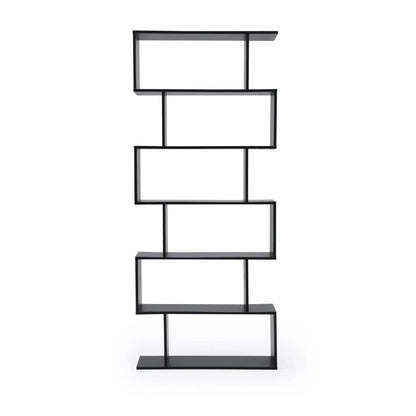 Modern Staggered 6-Shelf Luke Bookcase, Black  Living Room Cabinets