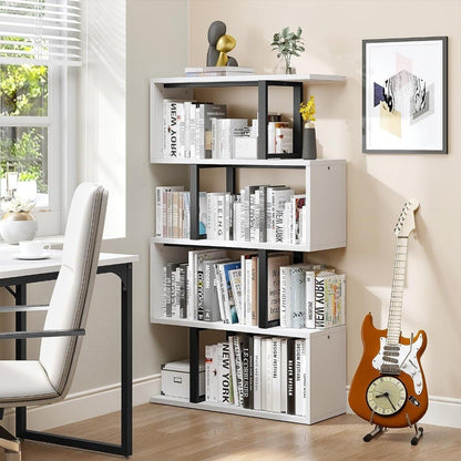 5-Tier Bookshelf, S-Shaped Z-Shelf Bookshelves and Bookcase, Modern Freestanding Multifunctional Decorative Storage Organization