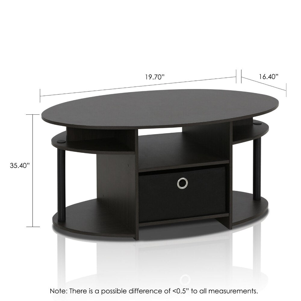 Furinno JAYA Simple Design Oval Coffee Table with Bin, Walnut Coffee Tables Living Room  Daining Table Walnut