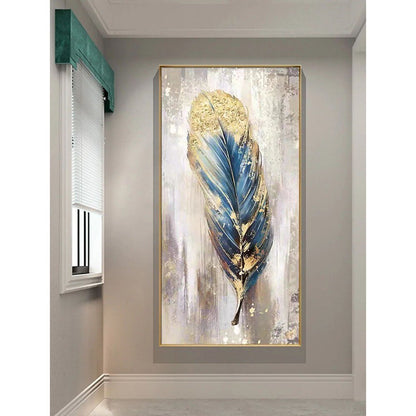 Golden Feather Oil Painting Abstract Handmade Canvas
