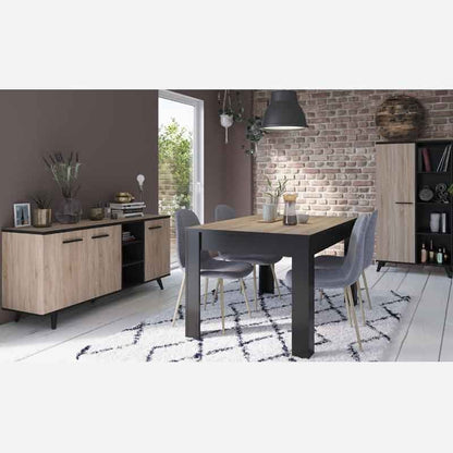 TV table TV Way Color brushed oak and black with doors and compartment. Measures: 151x46