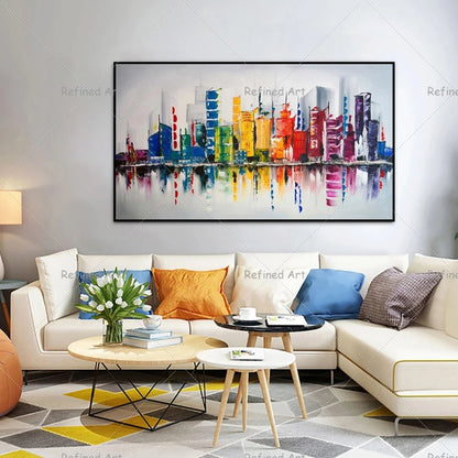 Skyscrapers Landscape colorful New York Oil Painting on Canvas