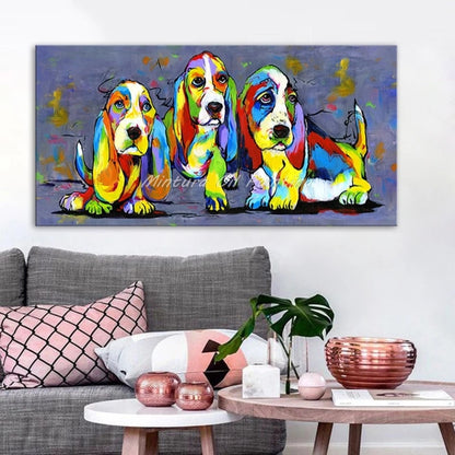 Hand Painted three Puppies Oil on Canvas