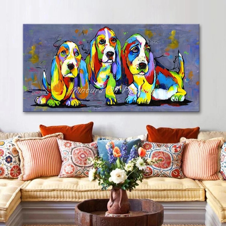 Hand Painted three Puppies Oil on Canvas